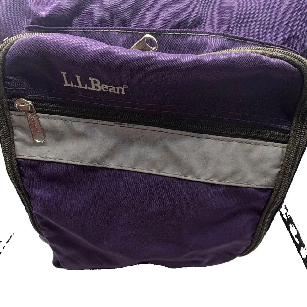 LL Bean Deluxe Book Pack Backpack Purple Grey Reflective Trim School Travel Bag